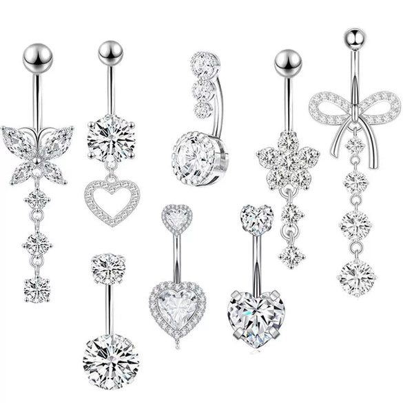 Wholesale Stainless Steel Heart Shape Zircon Inlaid Women's Navel Nail Body Piercing Jewelry