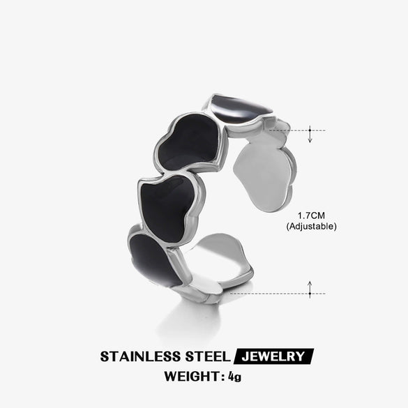 Wholesale Stainless Steel Heart Shaped Electroplated Ring For Women Black And White Oil Dripping Style