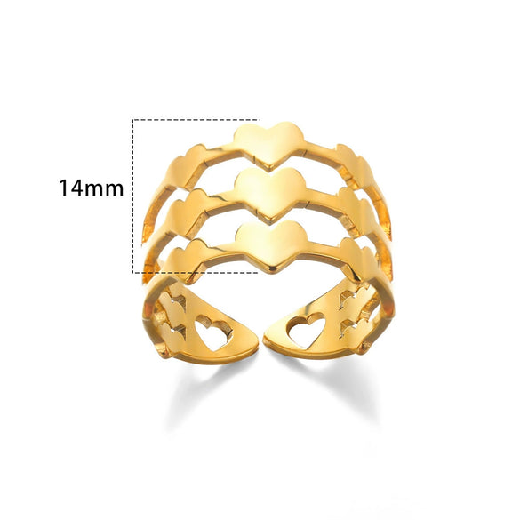 Wholesale Stainless Steel Heart Shaped Geometric Hollow Gold Plated Unisex Ring