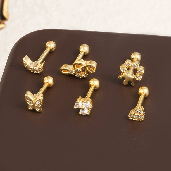 Wholesale Stainless Steel Heart Shaped Geometric Style Electroplating Women's Ear Bone Nails