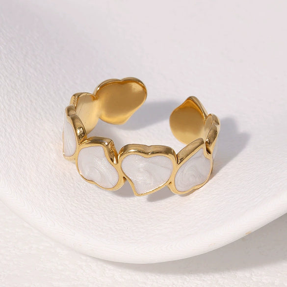 Wholesale Stainless Steel Heartd Love Dripping Oil Open Ring For Women With Electroplating Process