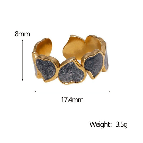 Wholesale Stainless Steel Heartd Love Dripping Oil Open Ring For Women With Electroplating Process