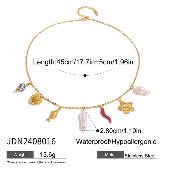 Wholesale Stainless Steel Heart Shaped Pearl Love Flower Pendant Necklace With Electroplating For Women