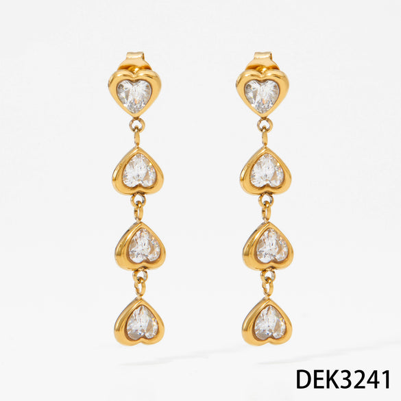 Wholesale 316 Stainless Steel Heart Shaped Zircon Long Pendant Earrings For Women Electroplated Light Luxury Style