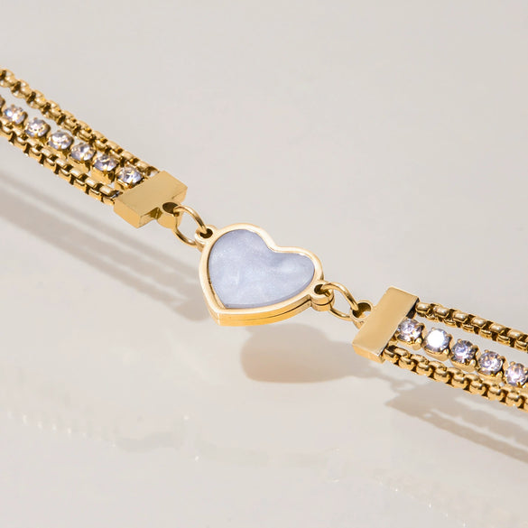 Wholesale Stainless Steel Heart Shellshaped Geometric Threelayer Chain Bracelet With White Zircon Electroplating For Women