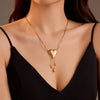 Wholesale Stainless Steel Heart Tassel Pendant Necklace With 18K Vacuum Electroplated Chain For Women