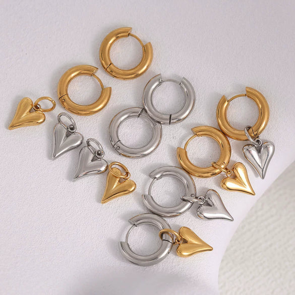 Wholesale Stainless Steel Heartshaped Detachable Eardrop Earrings For Women Retro Fashion Electroplated
