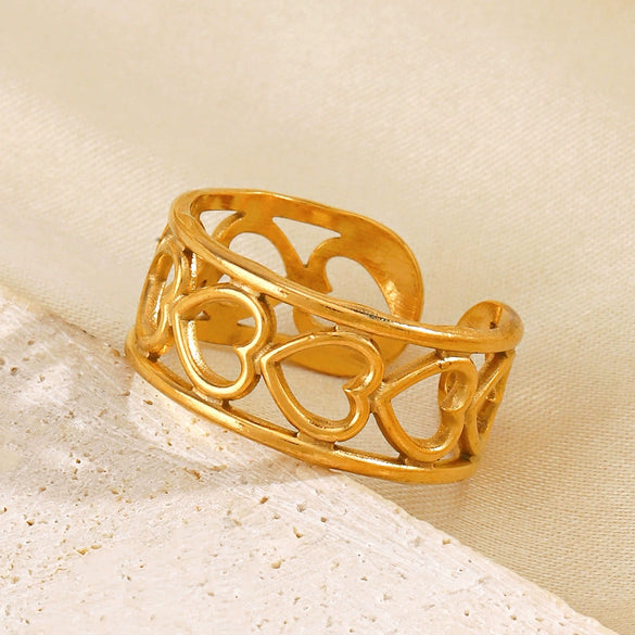 Wholesale Stainless Steel Heartshaped Electroplated Love Opening Ring For Women