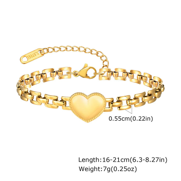 Wholesale Stainless Steel Heartshaped Fashion Women's Bracelet With Gold Electroplated Strap Chain