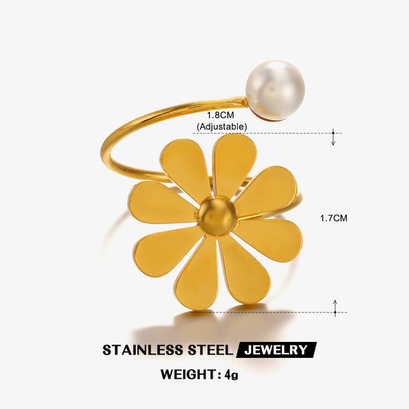 Wholesale Stainless Steel Heartshaped Flower Ring With Electroplating For Women