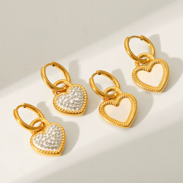 Wholesale Stainless Steel Heartshaped Geometric Pendant Earrings For Women With 18K Gold Plating