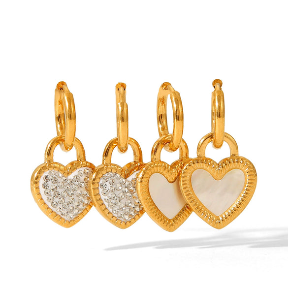Wholesale Stainless Steel Heartshaped Geometric Pendant Earrings For Women With 18K Gold Plating
