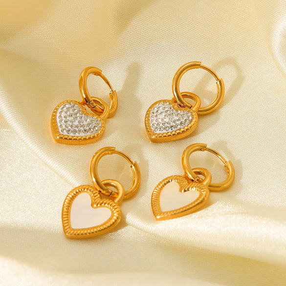 Wholesale Stainless Steel Heartshaped Geometric Pendant Earrings For Women With 18K Gold Plating