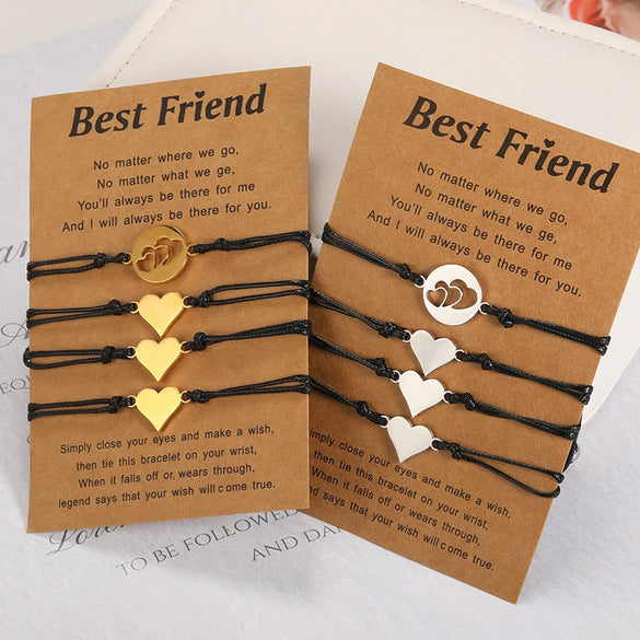 Wholesale Stainless Steel Heartshaped Handwoven Friendship And Parentchild Bracelet