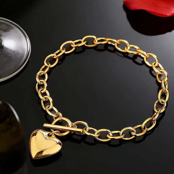 Wholesale Stainless Steel Heartshaped 18K Goldplated Bracelet For Women