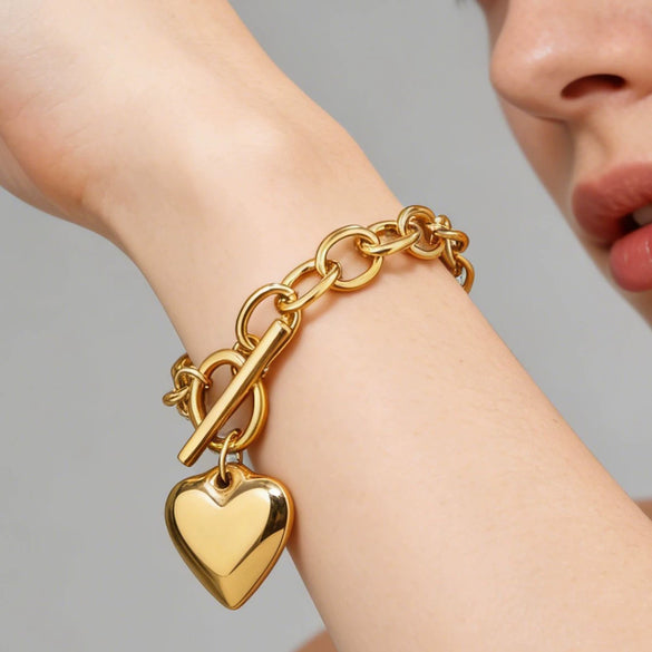 Wholesale Stainless Steel Heartshaped 18K Goldplated Bracelet For Women