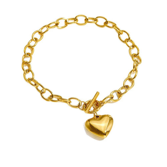 Wholesale Stainless Steel Heartshaped 18K Goldplated Bracelet For Women