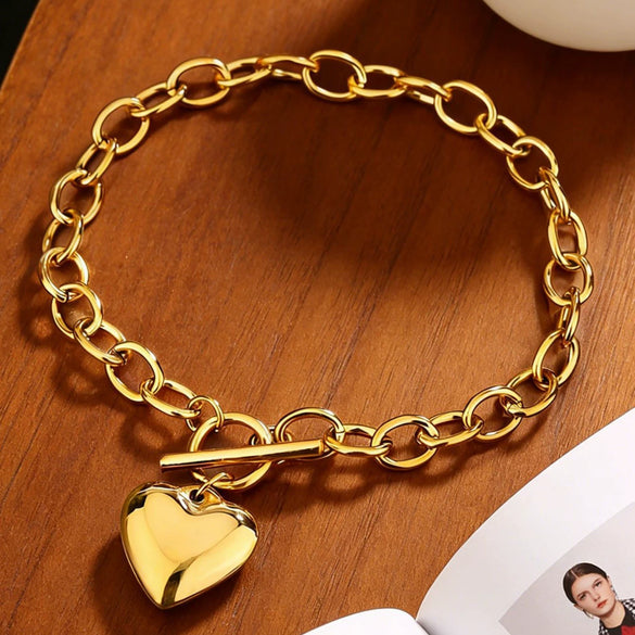 Wholesale Stainless Steel Heartshaped 18K Goldplated Bracelet For Women