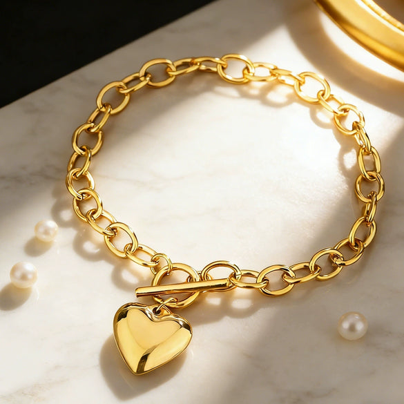 Wholesale Stainless Steel Heartshaped 18K Goldplated Bracelet For Women