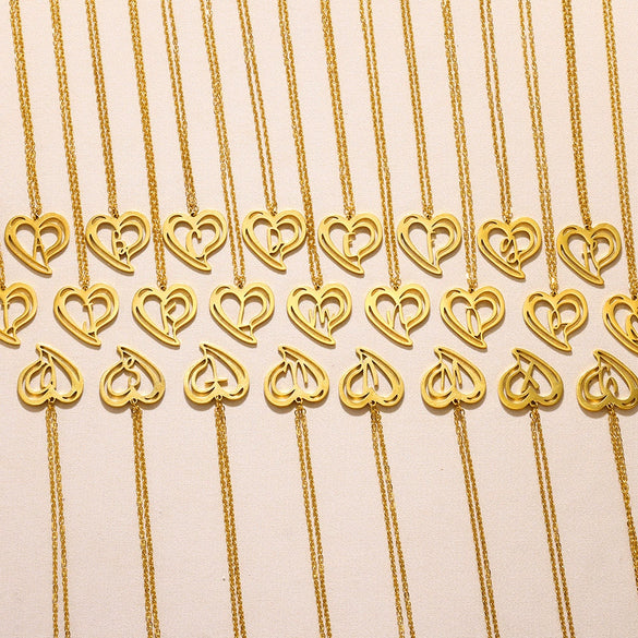 Wholesale Stainless Steel Heartshaped Letter Pendant Necklace With Electroplating Unisex Simple Style