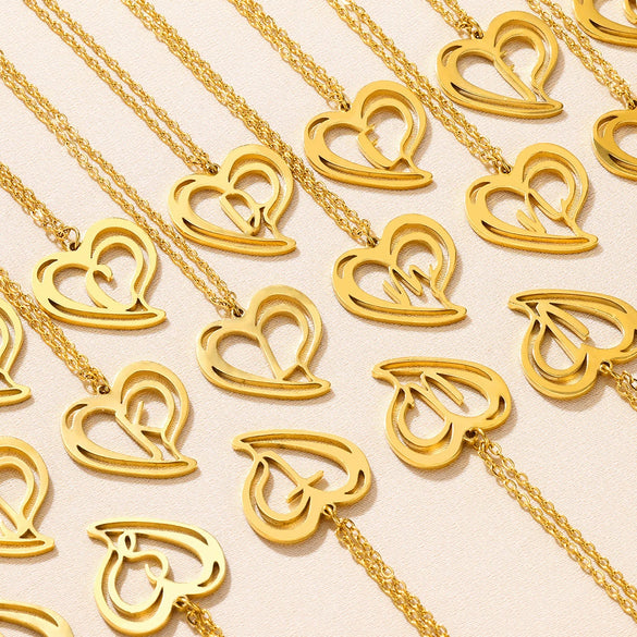 Wholesale Stainless Steel Heartshaped Letter Pendant Necklace With Electroplating Unisex Simple Style