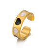 Wholesale Stainless Steel Heartshaped Love Ring Gold Plated For Women With Black And White Oil Dropping Pattern