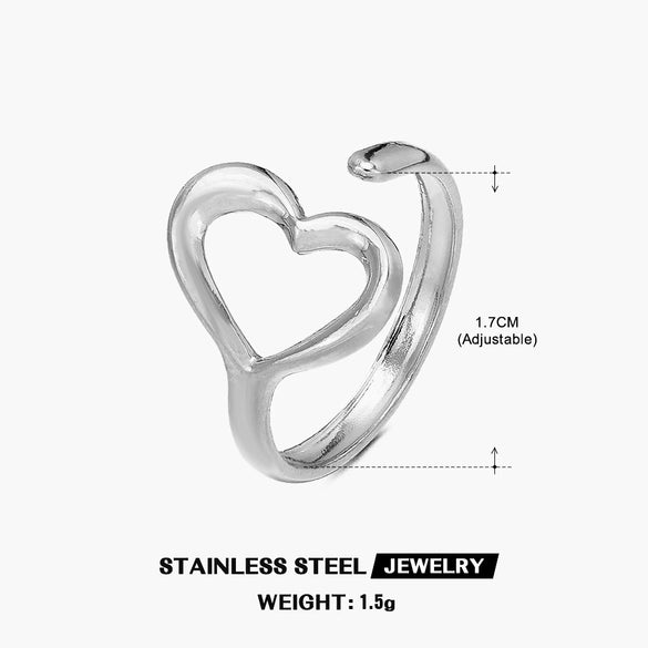Wholesale Stainless Steel Heartshaped Love Ring With Electroplating Adjustable Popular Ins Style