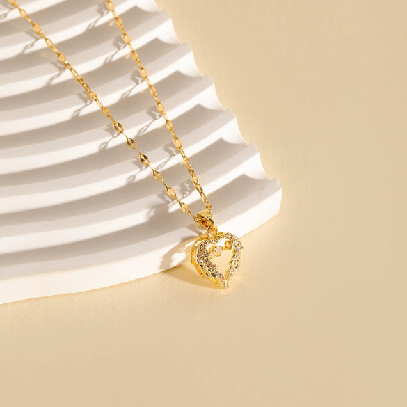 Wholesale Stainless Steel Heartshaped Necklace With Mixed Gemstone Setting And Electroplating For Women