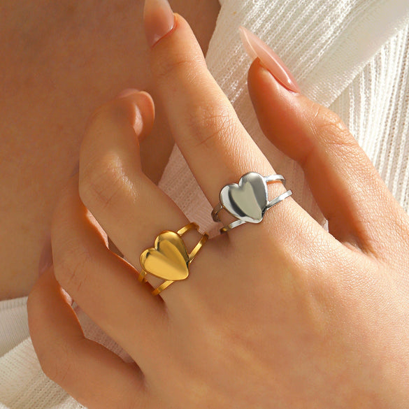 Wholesale Stainless Steel Heartshaped Open Ring For Women 18K Goldplated