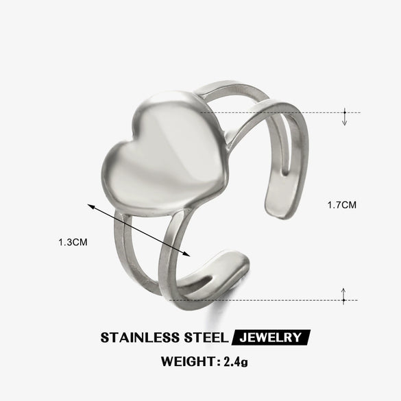 Wholesale Stainless Steel Heartshaped Open Ring For Women 18K Goldplated