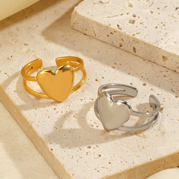 Wholesale Stainless Steel Heartshaped Open Ring For Women 18K Goldplated