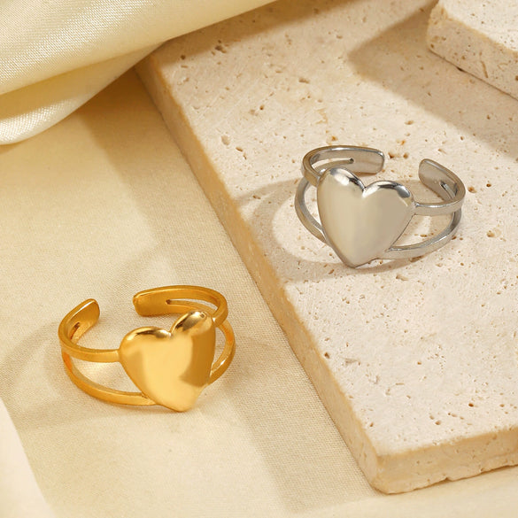 Wholesale Stainless Steel Heartshaped Open Ring For Women 18K Goldplated