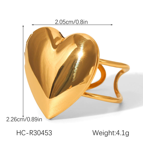 Wholesale Stainless Steel Heartshaped Open Ring With Geometric Pattern And Electroplating For Women