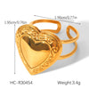 Wholesale Stainless Steel Heartshaped Open Ring With Geometric Pattern And Electroplating For Women
