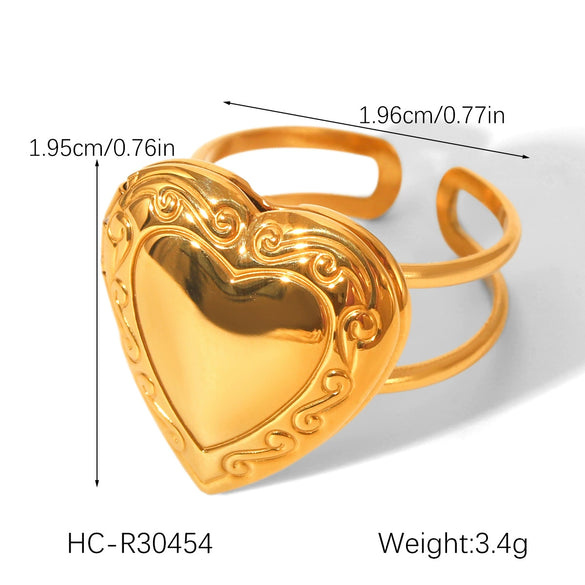 Wholesale Stainless Steel Heartshaped Open Ring With Geometric Pattern And Electroplating For Women