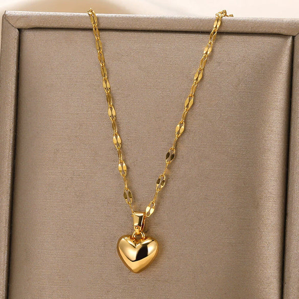 Wholesale Stainless Steel Heartshaped Pendant Necklace Plated With Gold