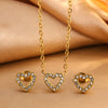 Wholesale Stainless Steel Heartshaped Plants And Flowers Pattern Electroplated Love Zircon Earrings And Necklace Set For Women
