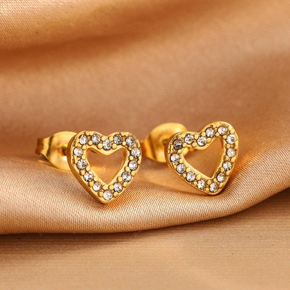 Wholesale Stainless Steel Heartshaped Plants And Flowers Pattern Electroplated Love Zircon Earrings And Necklace Set For Women