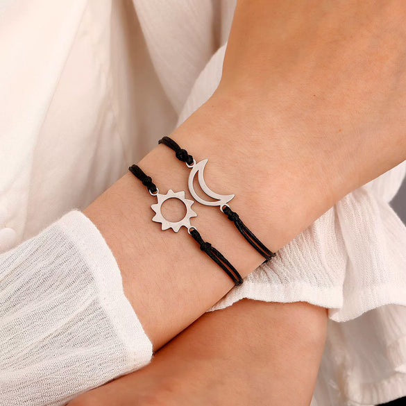 Wholesale Stainless Steel Hollow Adjustable Couple Bracelet With Sun Moon Butterfly Heart Shape Animal Zodiac Woven Design Electroplating