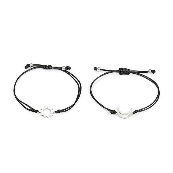 Wholesale Stainless Steel Hollow Adjustable Couple Bracelet With Sun Moon Butterfly Heart Shape Animal Zodiac Woven Design Electroplating