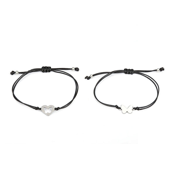 Wholesale Stainless Steel Hollow Adjustable Couple Bracelet With Sun Moon Butterfly Heart Shape Animal Zodiac Woven Design Electroplating