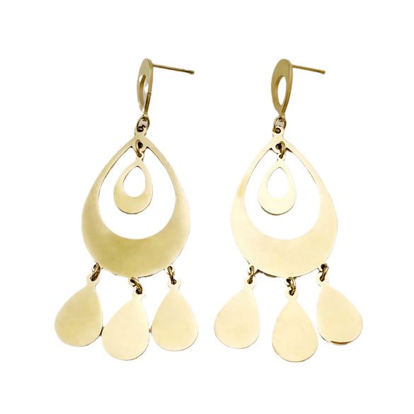 Wholesale Stainless Steel Hollow Dropshaped Electroplated French Retro Earrings
