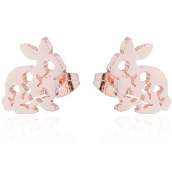 Wholesale Stainless Steel Hollow Flower And Rabbit Animal Earrings For Women With Electroplating Treatment