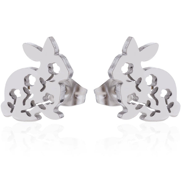 Wholesale Stainless Steel Hollow Flower And Rabbit Animal Earrings For Women With Electroplating Treatment