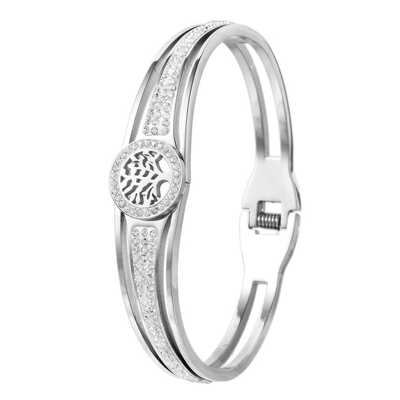 Wholesale Stainless Steel Hollow Inlaid Zircon Nonfading Geometric Electroplated Life Tree Unisex Bracelet