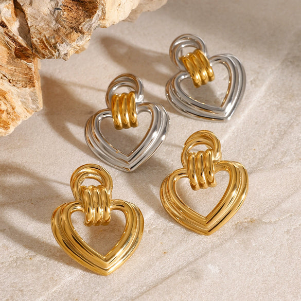 Wholesale Stainless Steel Hollow Love Geometric Earrings With Electroplating For Women