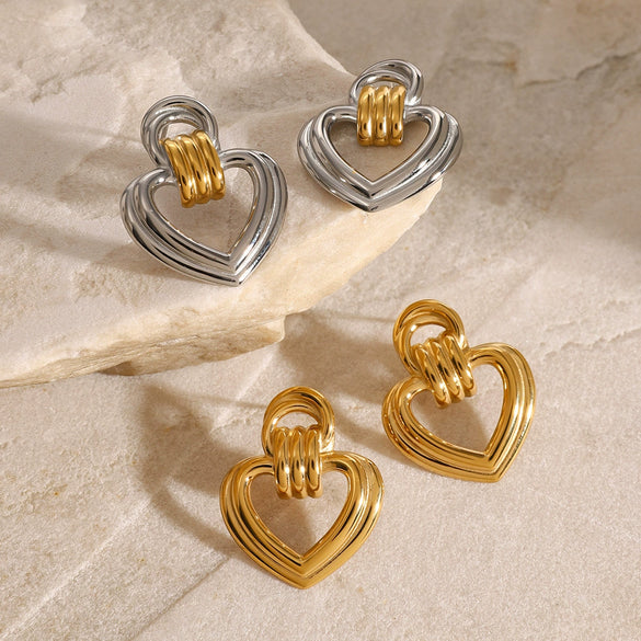 Wholesale Stainless Steel Hollow Love Geometric Earrings With Electroplating For Women