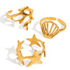 Wholesale Stainless Steel Hollow Starfish Open Ring Ocean Style Electroplated For Women