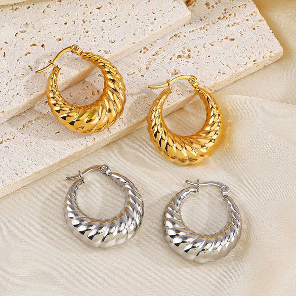 Wholesale Stainless Steel Hollow Twist Geometric Earrings For Women 18K Gold Plated