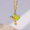 Wholesale Stainless Steel Hummingbird And Flower Pendant Jewelry With Inlaid Zircon Electroplated Necklace